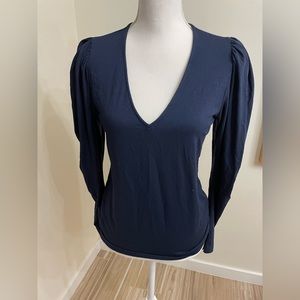 NWT FRAME Navy Puff Sleeve Blouse